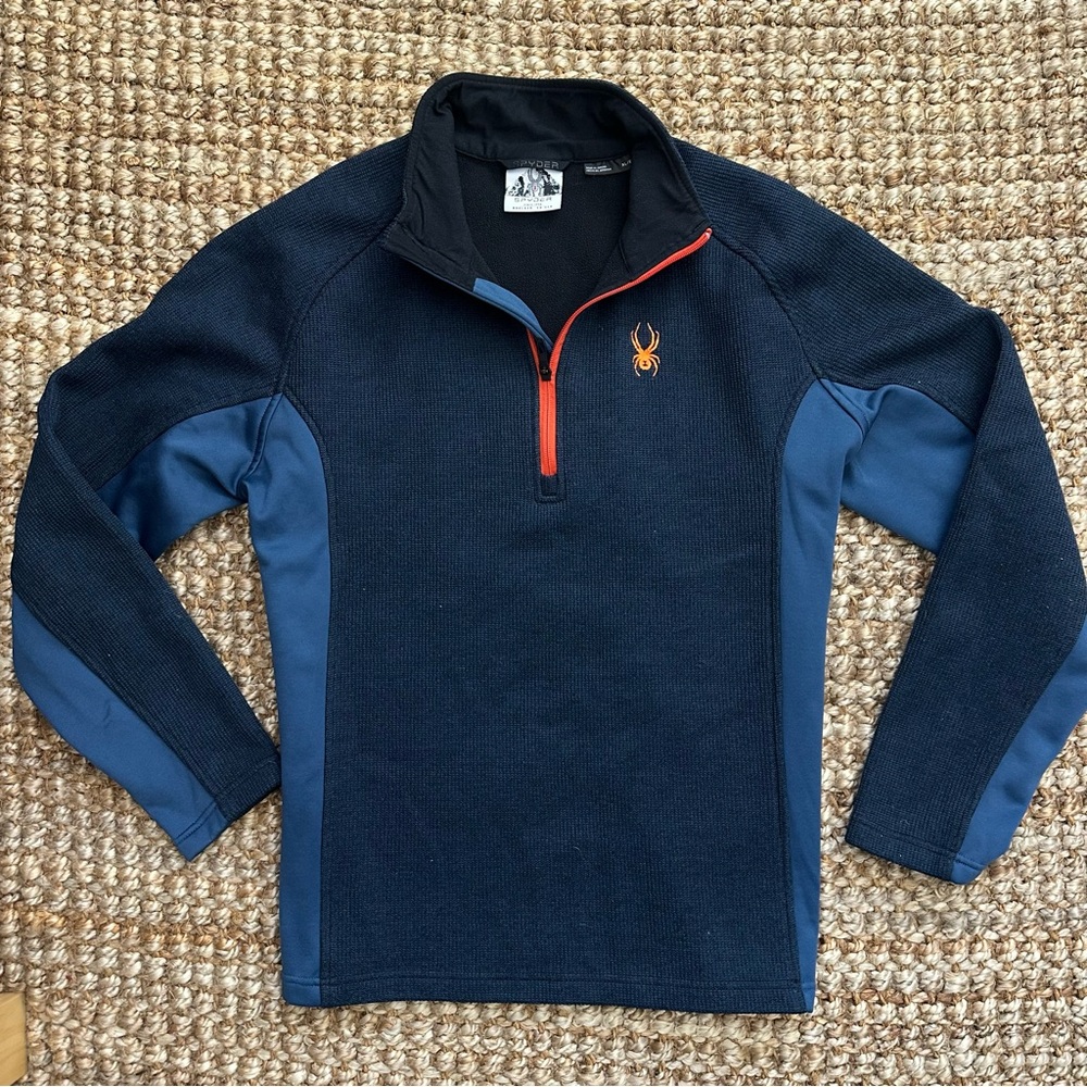 Spyder Men's Quarter Zip Pullover Navy and Blue Sweater